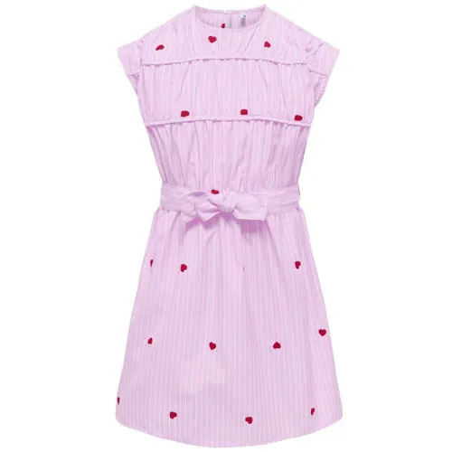 Only gestreepte korte jurk met hartjes roze