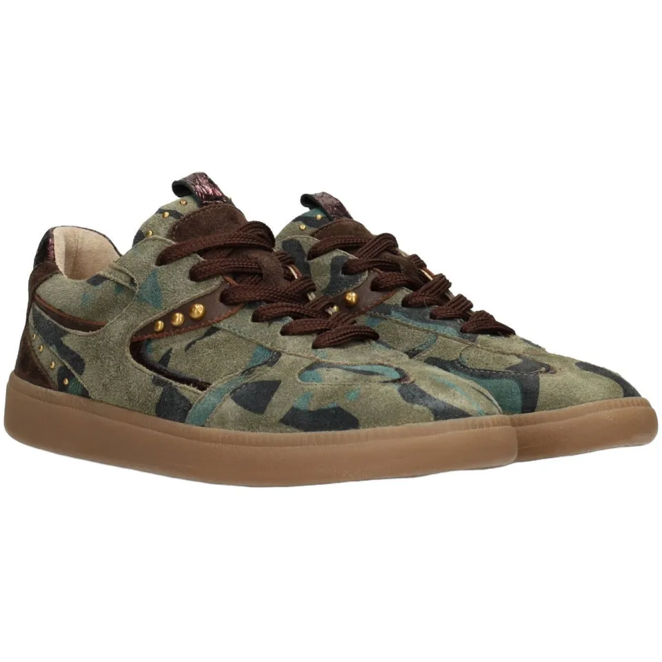 Poelman Skye leren sneakers met studs en print - groen