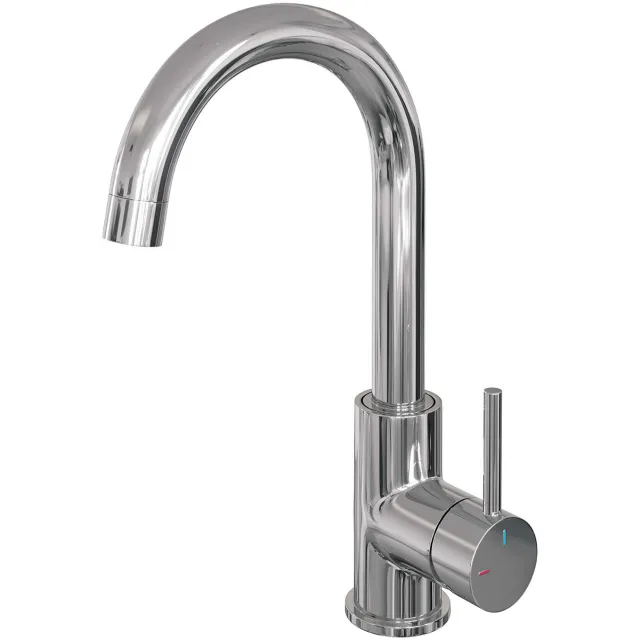 Brauer Wastafelmengkraan Brauer Chrome Edition Coldstart Opbouw Hoog Gebogen Ronde Hendel Chroom