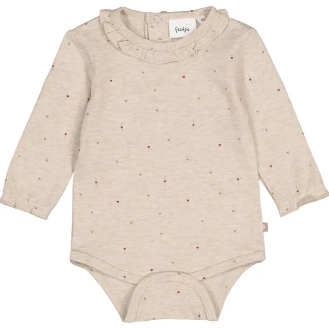 Feetje romper My Little Love met hartjes en ruches taupe/bordeaux, foto 2