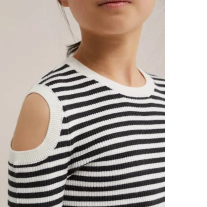 WE Fashion katoenen gestreepte gebreide trui met cut-out - ecru, foto 5