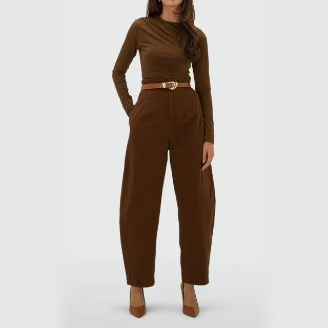 Josh-V JOSH V denim barrel broek met ceintuur - donkerbruin