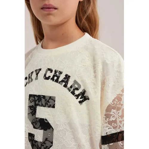 WE Fashion longsleeve met kant en tekst wit, foto 5