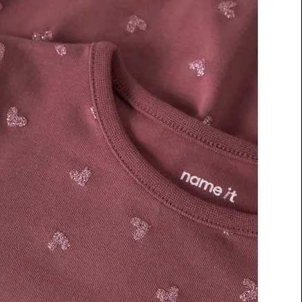 NAME IT MINI jurk met hartjes roodbruin, foto 4
