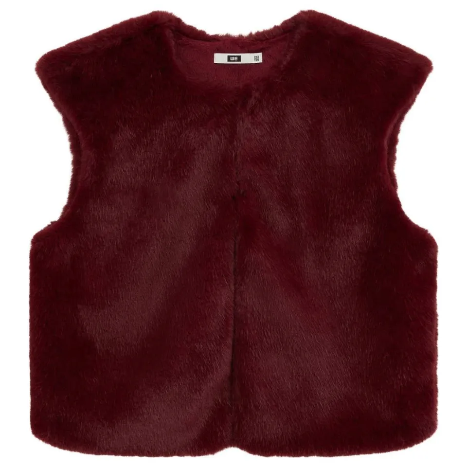 WE Fashion imitatiebont gilet - donkerrood, foto 2