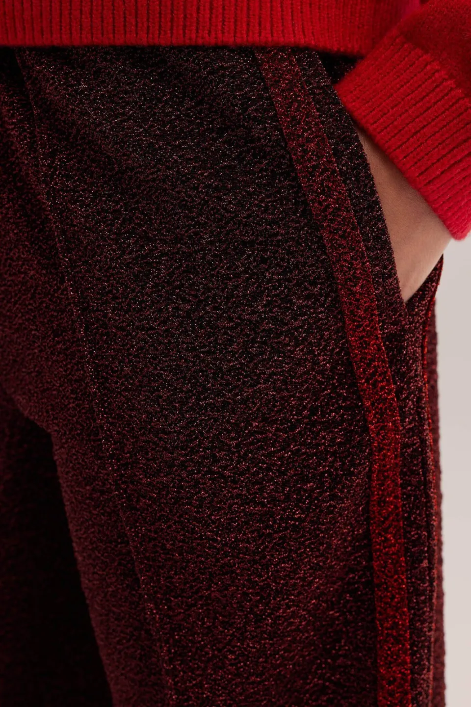 WE Fashion loose fit casual broek met glitters - donkerrood, foto 5