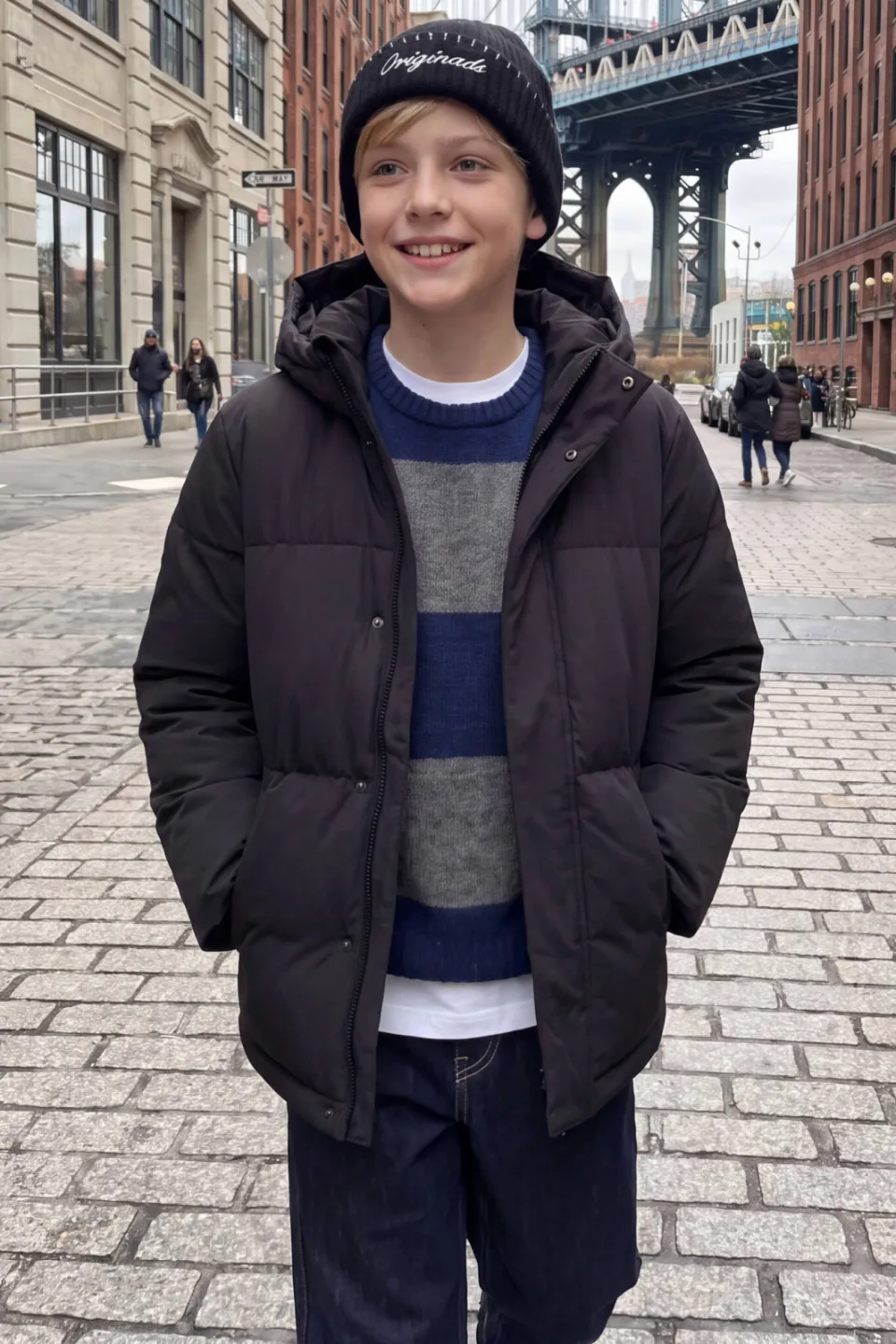 Jack & Jones JUNIOR gebreide gestreepte trui met wol - donkerblauw, foto 5
