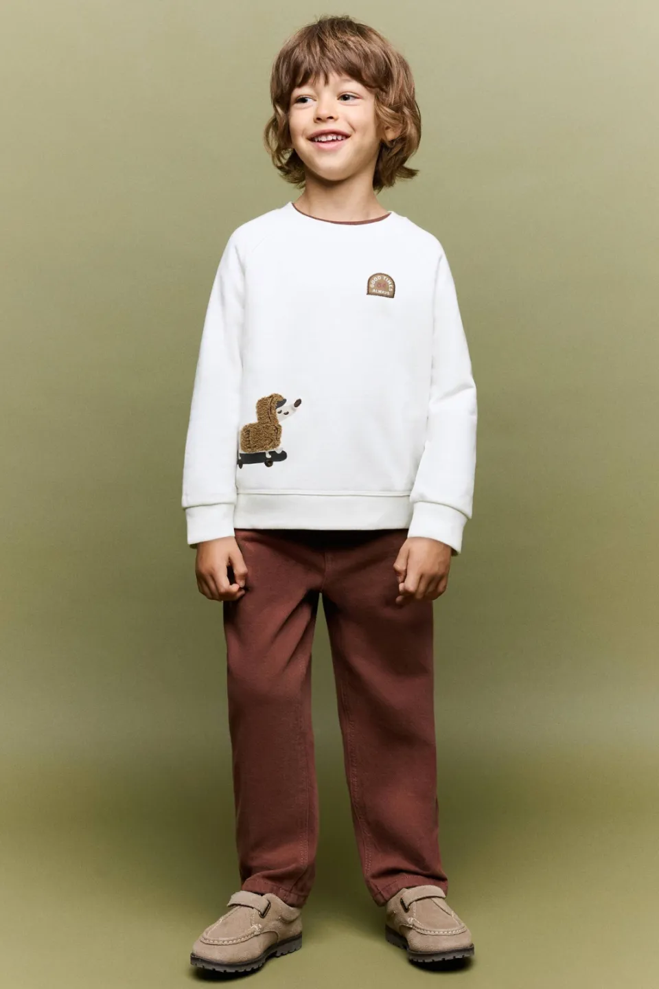 Mango Kids rechtvallende sweater met borduursels - naturel wit, foto 4