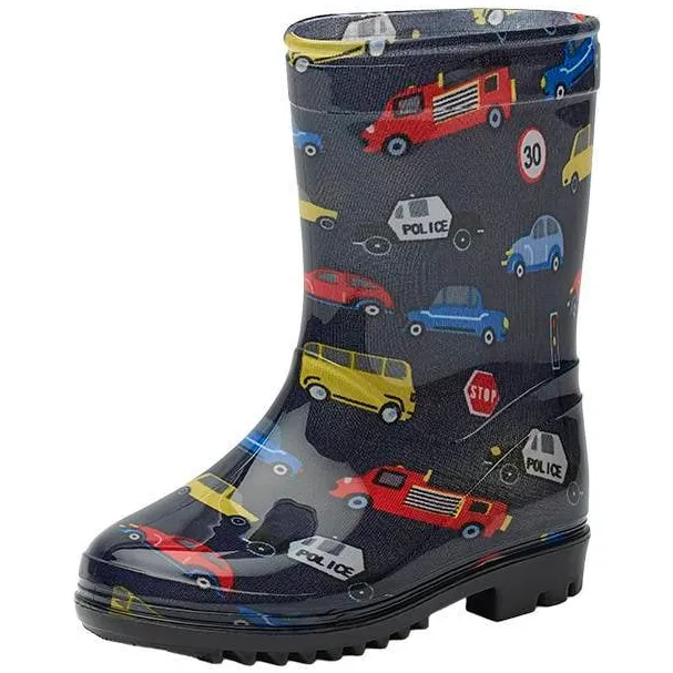Gevavi rubber regenlaarzen met profielzool en print - blauw