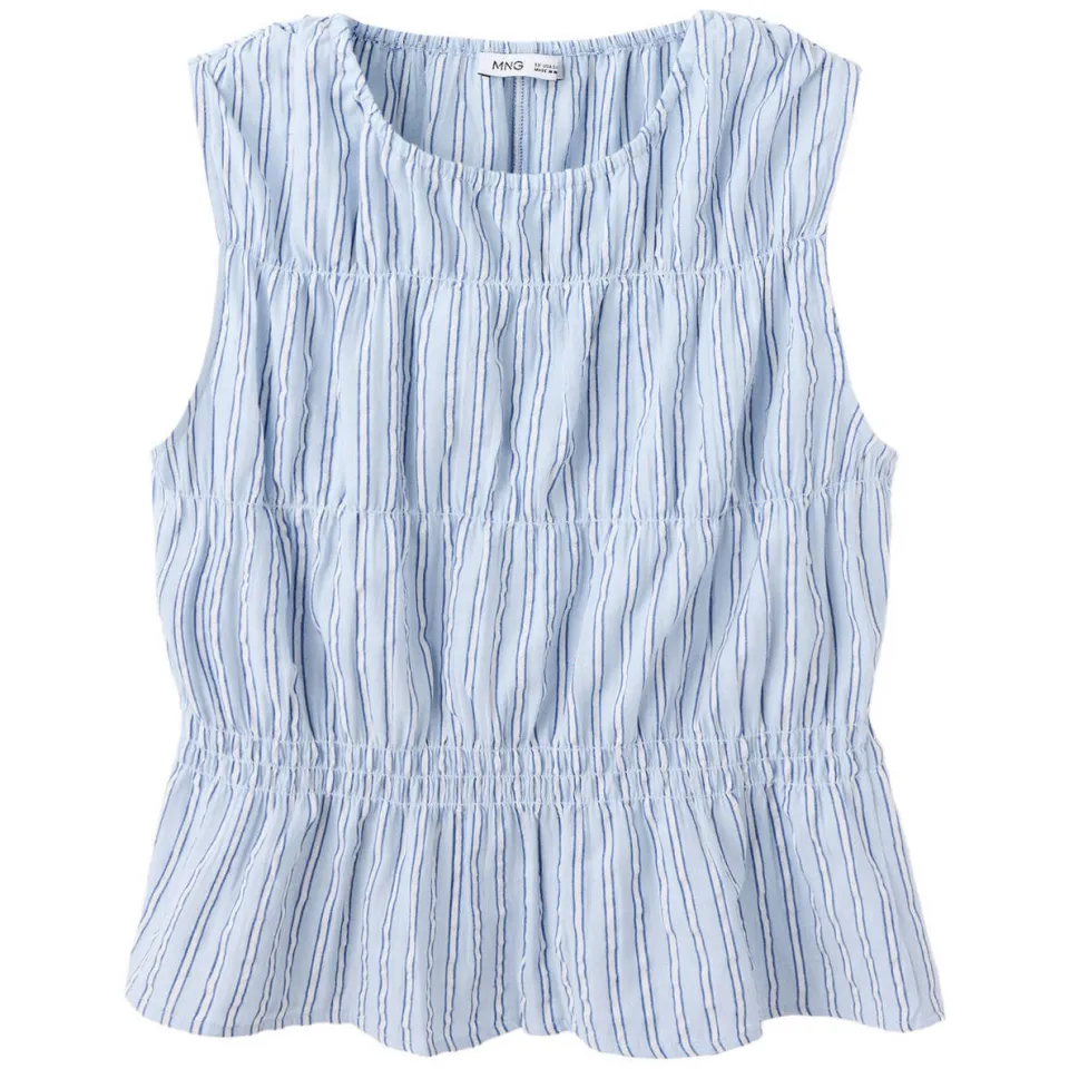 Mango gestreepte top met peplum lichtblauw, foto 2