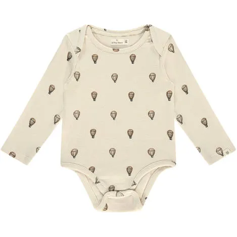 A Tiny Story romper met all over print ecru/bruin Jongens Stretchkatoen Ronde hals