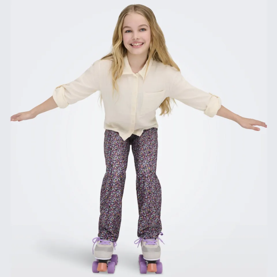 Only wide leg casual broek bloemenprint black-liatris/blauw/yellow flowers, foto 3