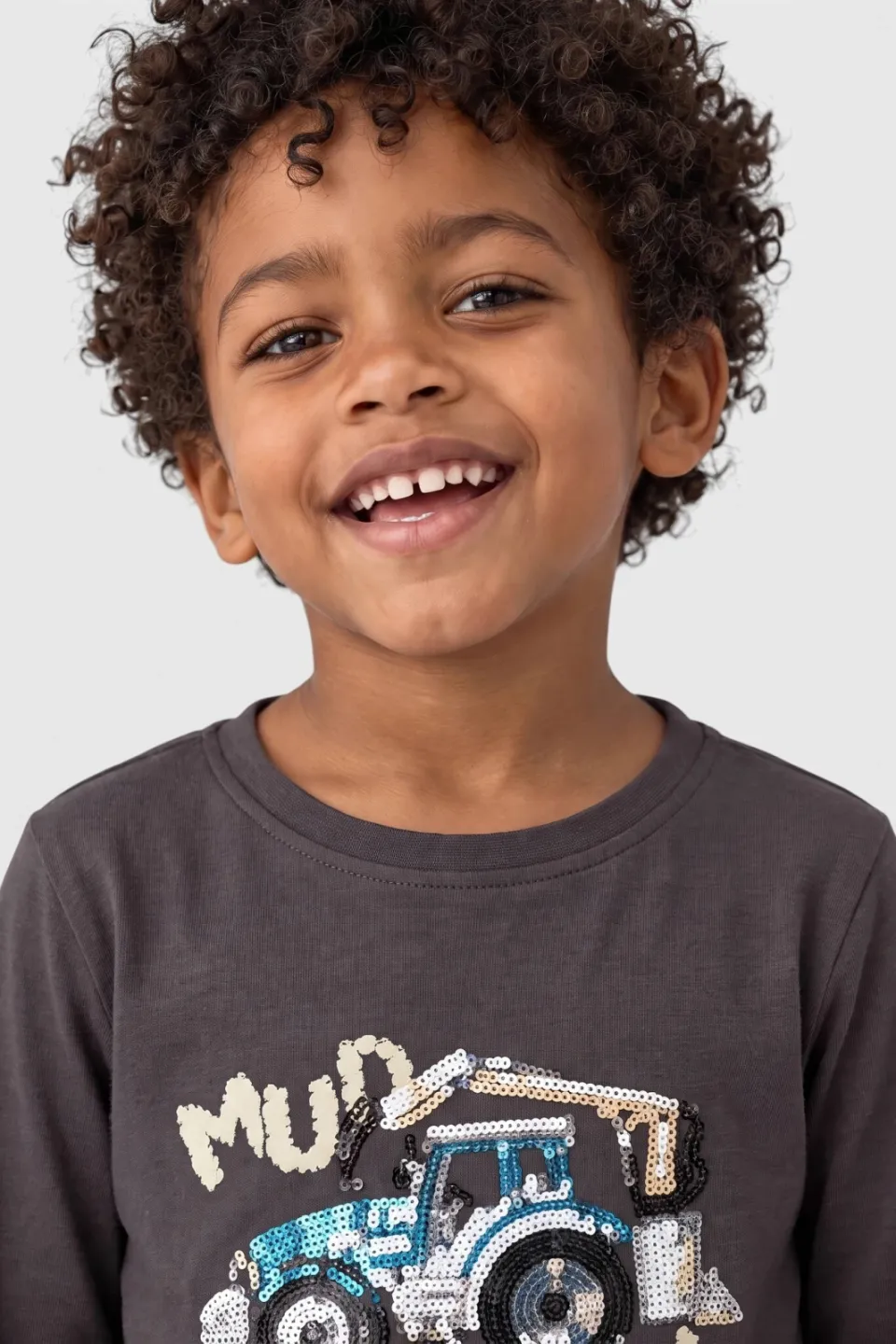 S.Oliver longsleeve met pailletten en print donkerbruin, foto 5