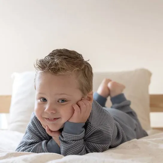 Feetje wafel pyjama ijsblauw/wit