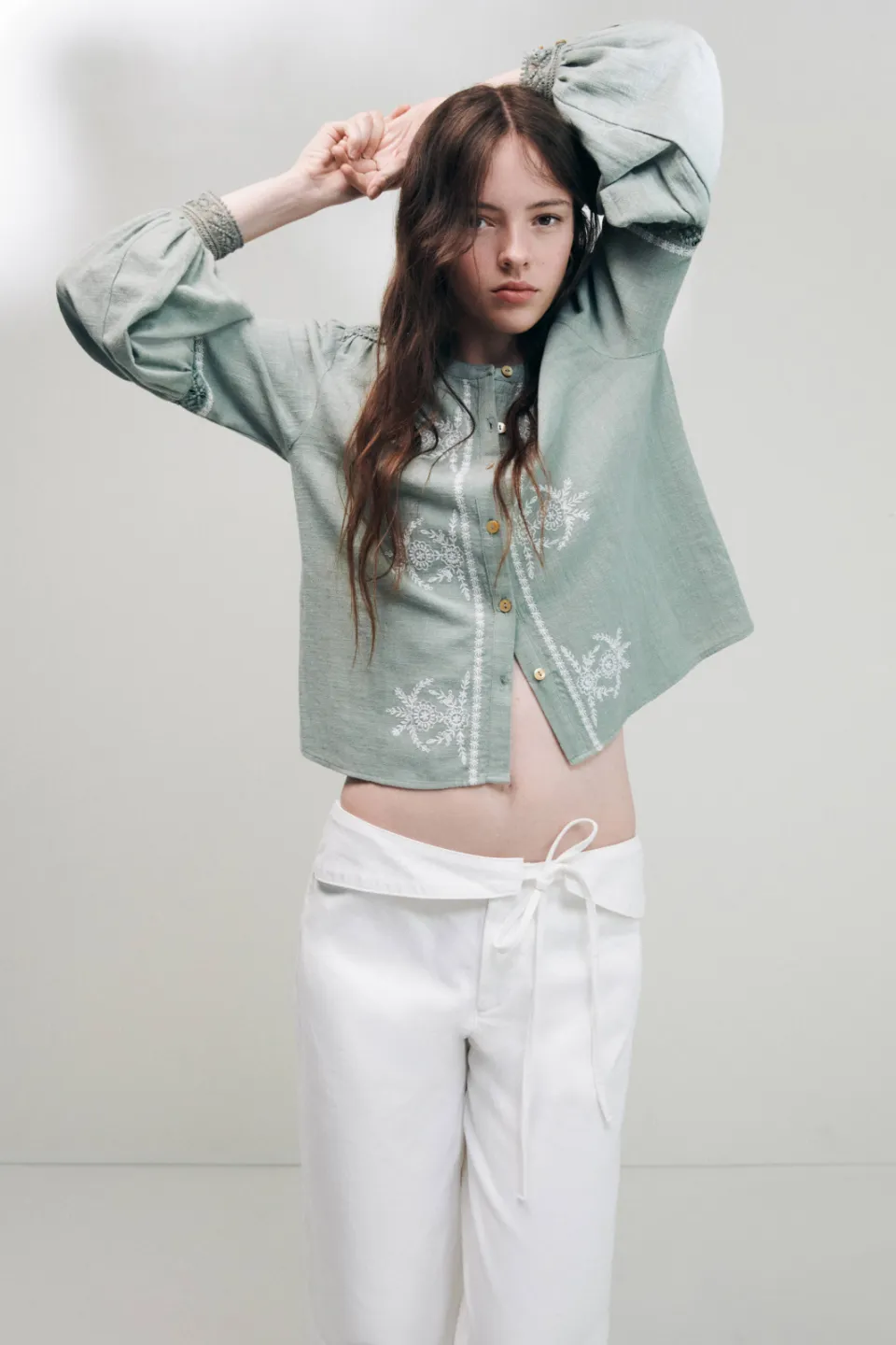 Mango Teen blouse met borduursels groen