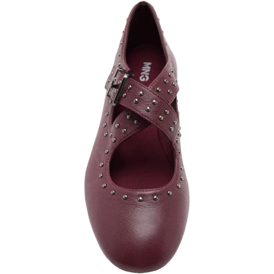Mango TEEN leren ballerina's met studs - bordeauxrood, foto 6