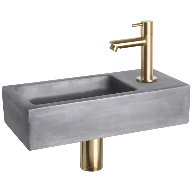 Fonteinset Differnz Ravo Beton 38.5x18.5x9 cm Donker Grijs Met Rechte Mat Goud