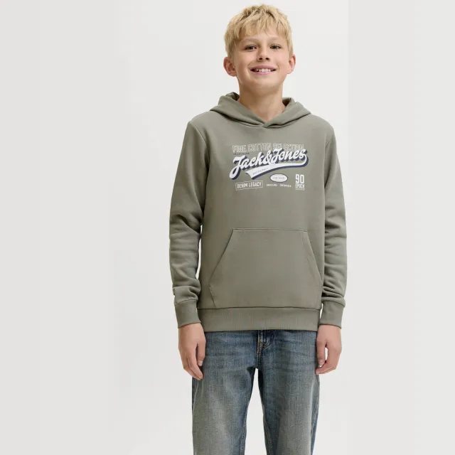 Jack & Jones JUNIOR hoodie met logo - grijsgroen