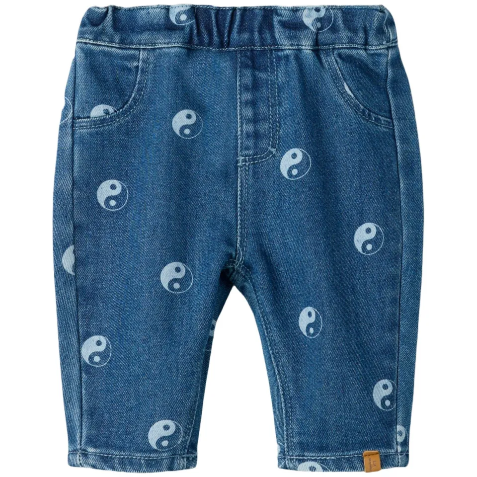 Lil' Atelier BABY NBMLIVO loose fit jeans met print - donkerblauw Jongens Denim Dark blue denim