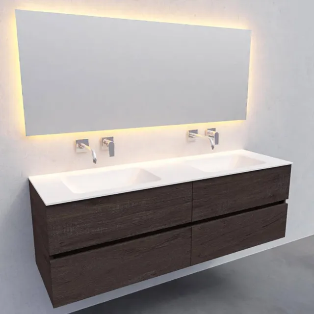 Boss & Wessing Badkamermeubel Solid Surface AQS Oslo 150x46 cm Dubbel Wood Dark Brown 4 Laden Boss & Wessing Houtlook