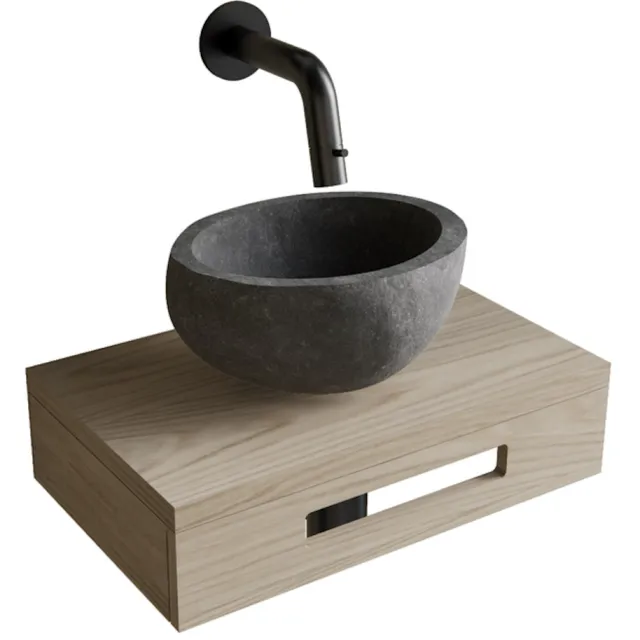Boss & Wessing Complete Fonteinset BWS Hold Met Handoekhouder Waskom Natuursteen Grijs En Fonteinkraan Gunmetal
