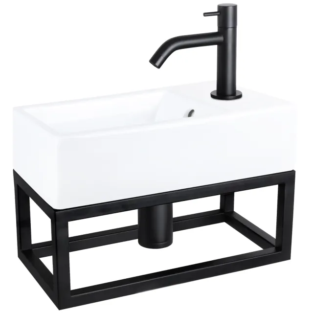 Fonteinset Differnz Force Keramiek en Handoekrek 40x22x11.5 cm Wit Met Gebogen Kraan Mat Zwart