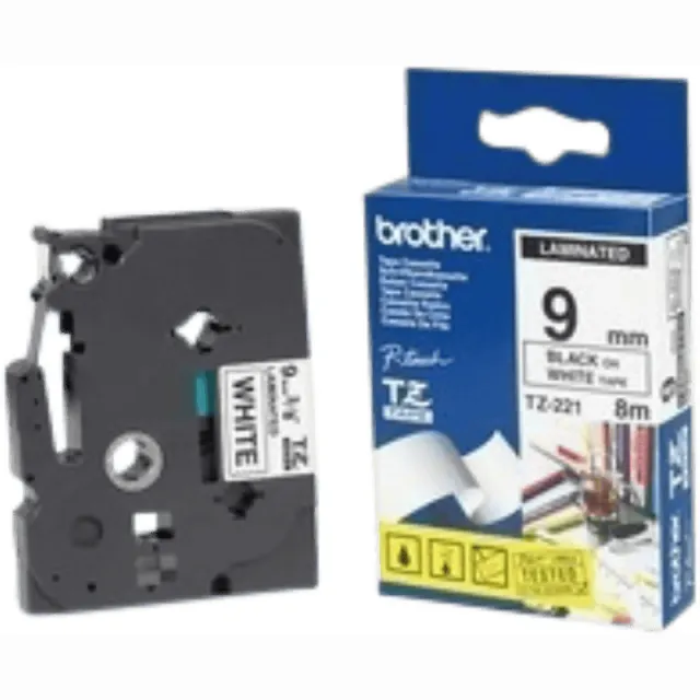 Brother Labeltape brother p-touch tze-221 standaard 9mm Zwart op wit