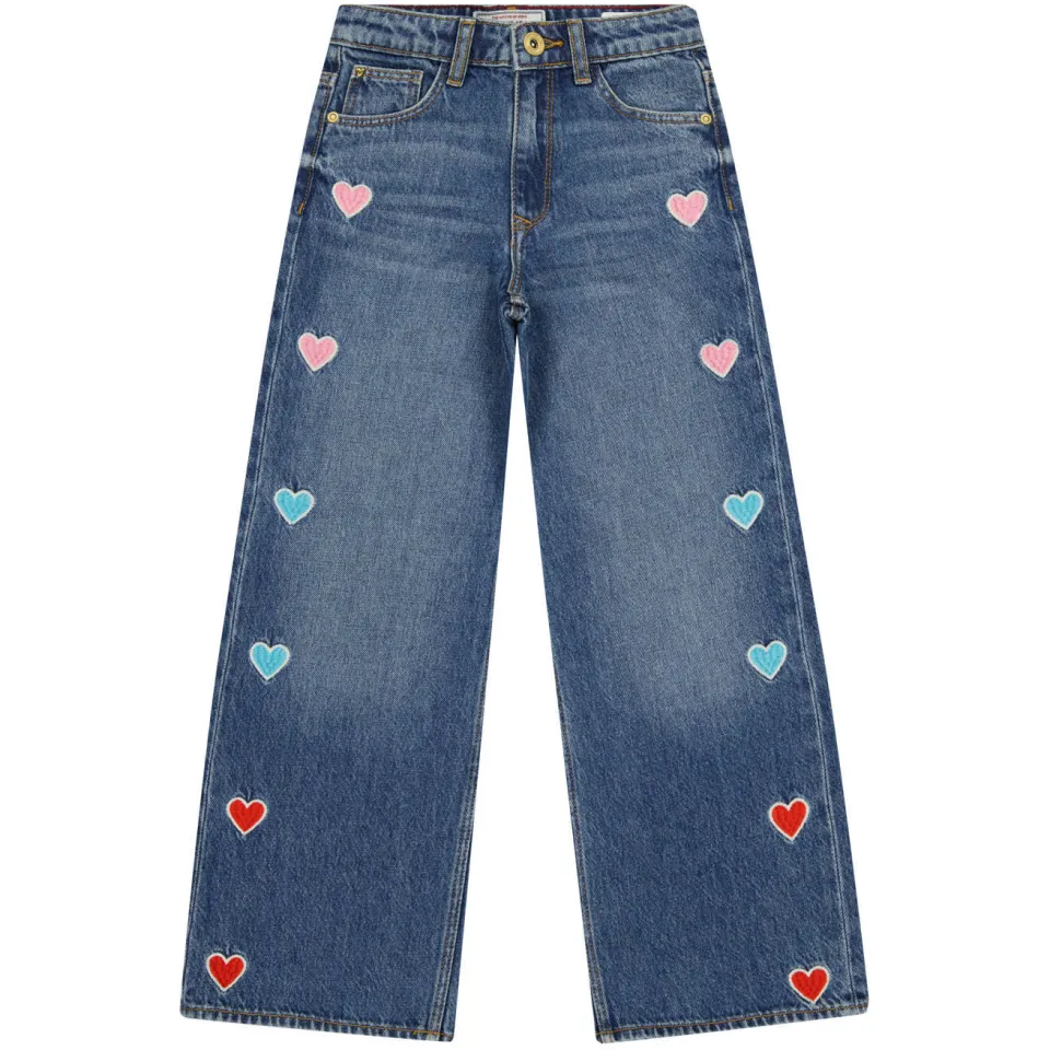 Vingino Cassie Hearts wide leg broderie jeans met hartjes - Old Vintage, foto 2