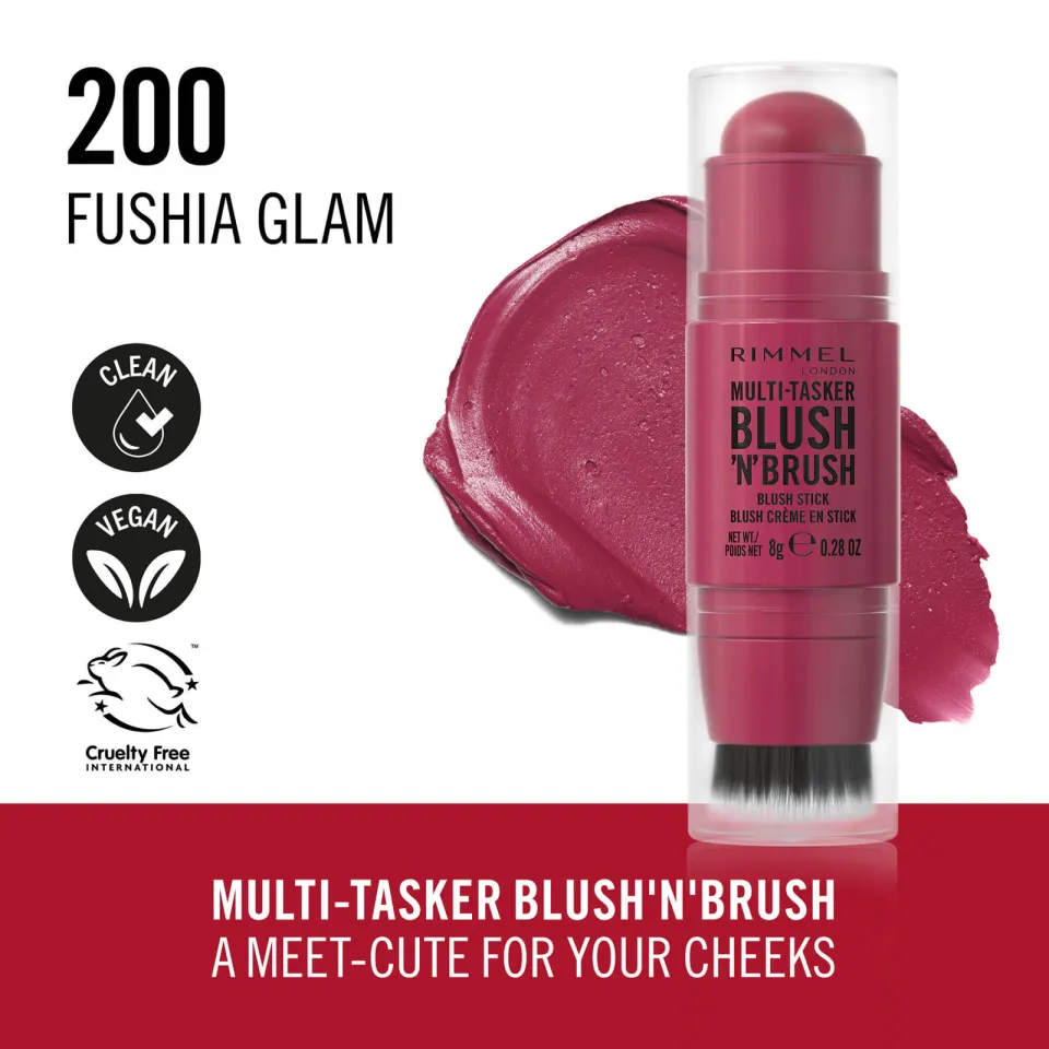 Rimmel London Multi-Tasker Blush'N'Brush blushstick 200 Fushia Glam, foto 2