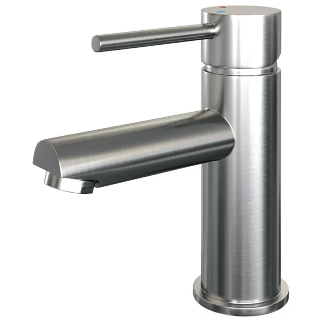 Brauer Wastafelmengkraan Brauer Brushed Edition Coldstart Opbouw Laag Ronde Hendel Geborsteld RVS PVD