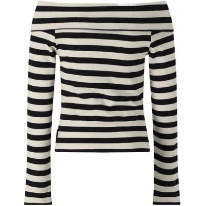 Retour Jeans off shoulder gestreepte top zwart/ecru, foto 2