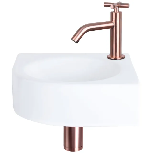 Differnz Fonteinset Differnz Cleo 30x30x10 cm Keramiek Wit Met Kruis Kraan Rood Koper