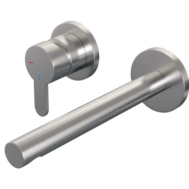 Brauer Inbouw Wastafelmengkraan Brauer Brushed Edition Coldstart Rechte Uitloop Korte Platte Hendel Links Geborsteld RVS PVD Met Rozetten