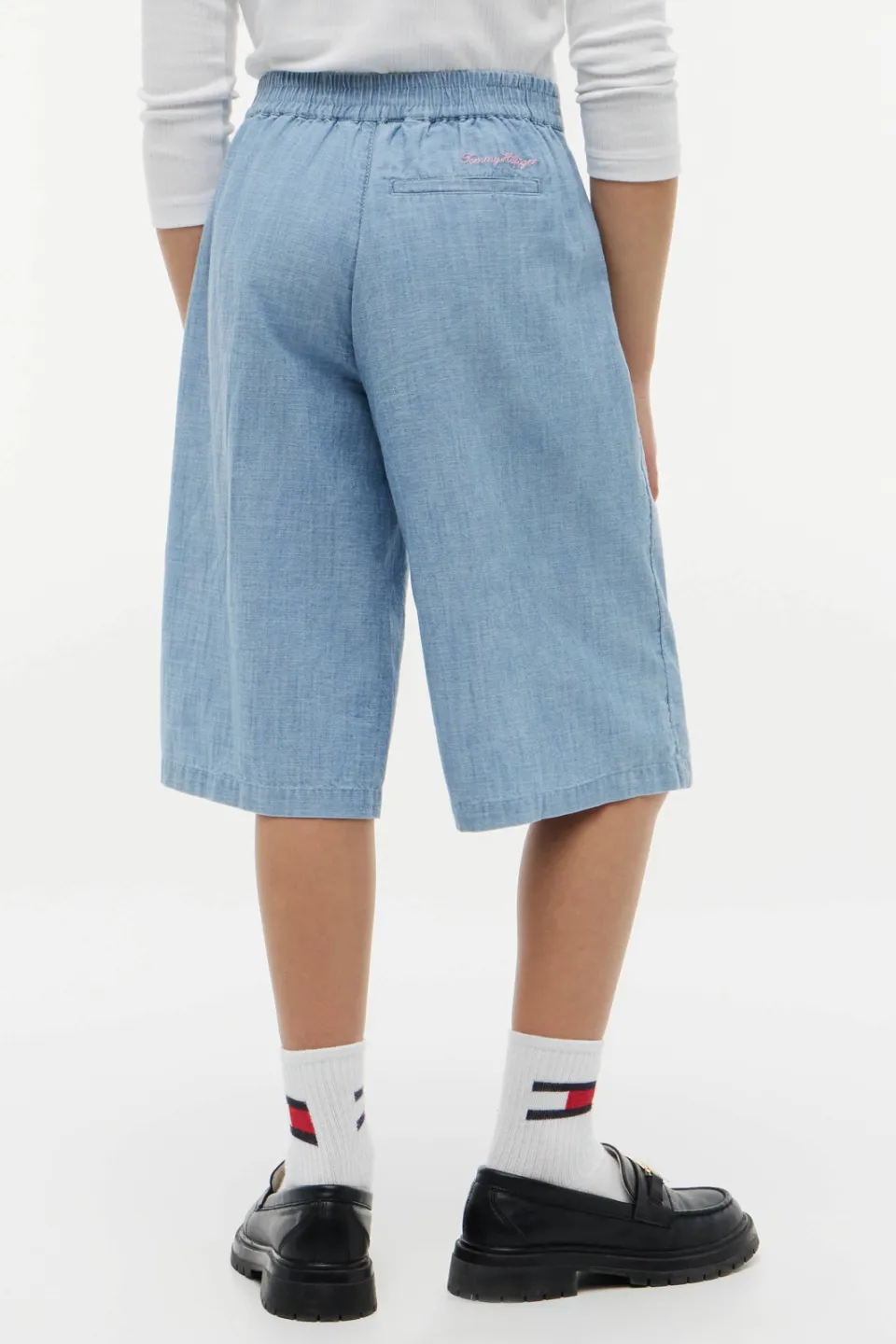 Tommy Hilfiger denim wide leg bermuda short lichtblauw, foto 6
