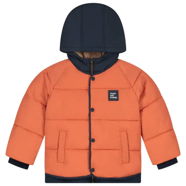 Stains&Stories winterjas oranje Oranje/donkerblauw