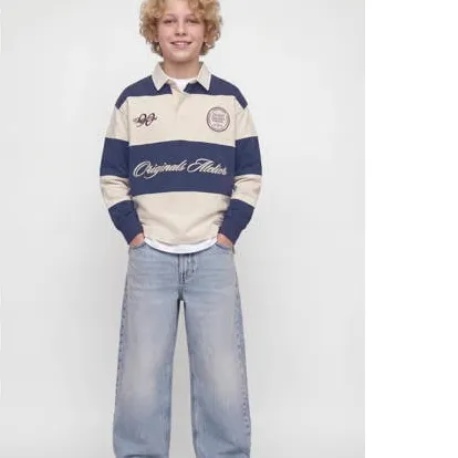 Jack & Jones JUNIOR gestreepte sweater met tekst - marineblauw/ecru, foto 3