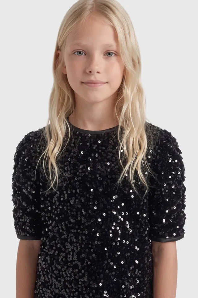 KIDS ONLY GIRL blousetop met pailletten - zwart