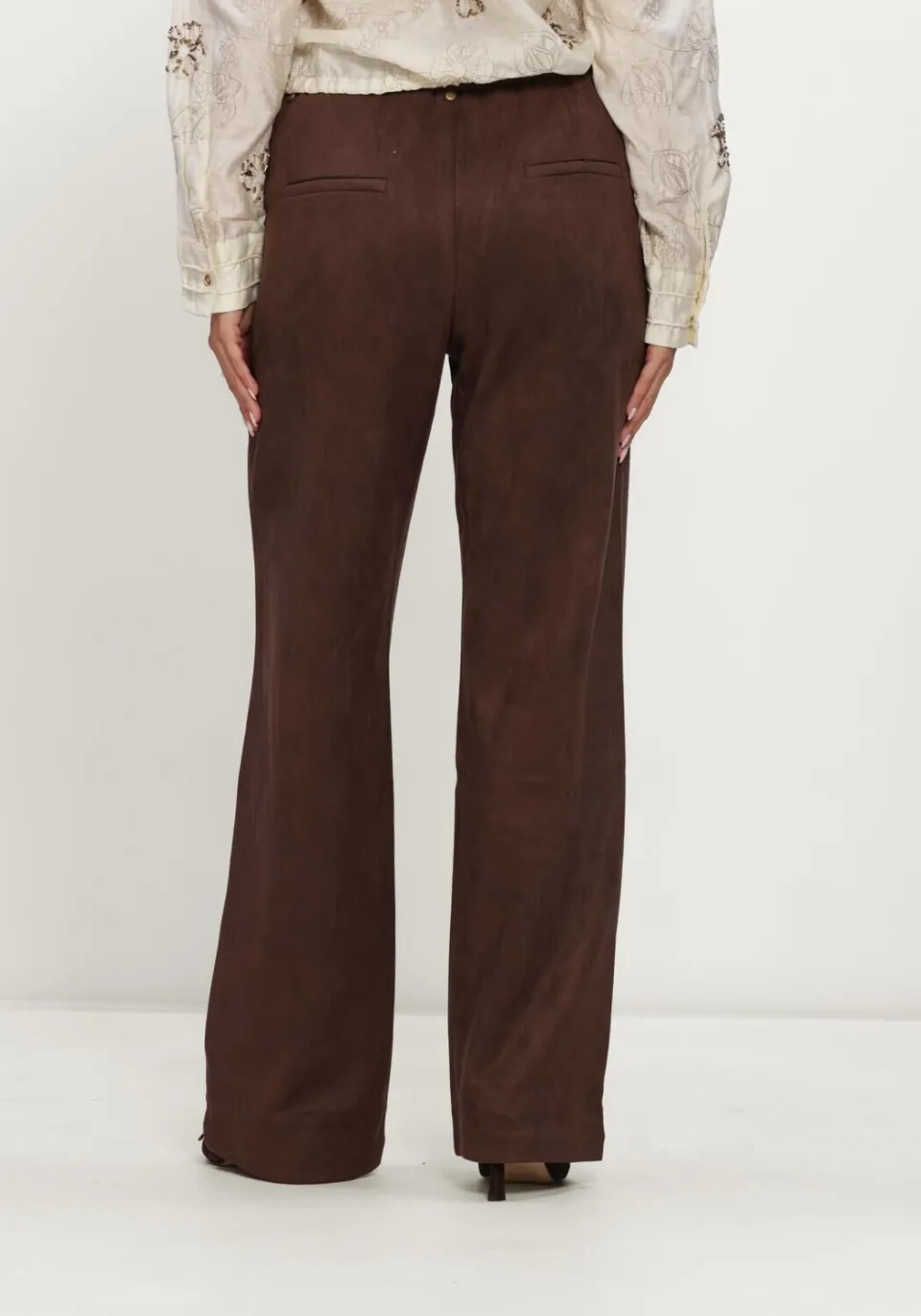NUKUS suèdelook straight leg broek - donkerbruin, foto 5