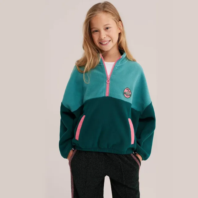 WE Fashion fleecetrui - groen/roze