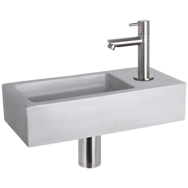 Fonteinset Differnz Ravo Beton 38.5x18.5x9 cm Licht Grijs Met Rechte Mat Chroom