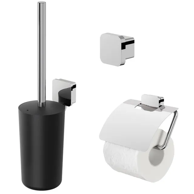 Geesa Accessoires Set Geesa Topaz Toiletborstelhouder Handdoekhaak Klein en Toiletrolhouder Chroom Wit Chroom