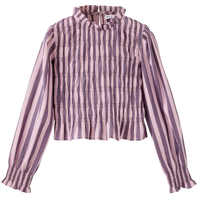 Mango gestreepte blousetop met smockwerk paars, foto 2