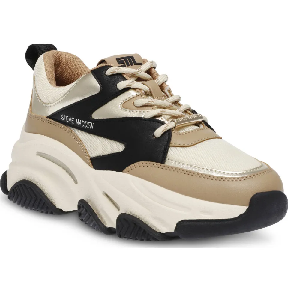 Steve Madden Progressive chunky leren sneakers kaki/zwart, foto 6