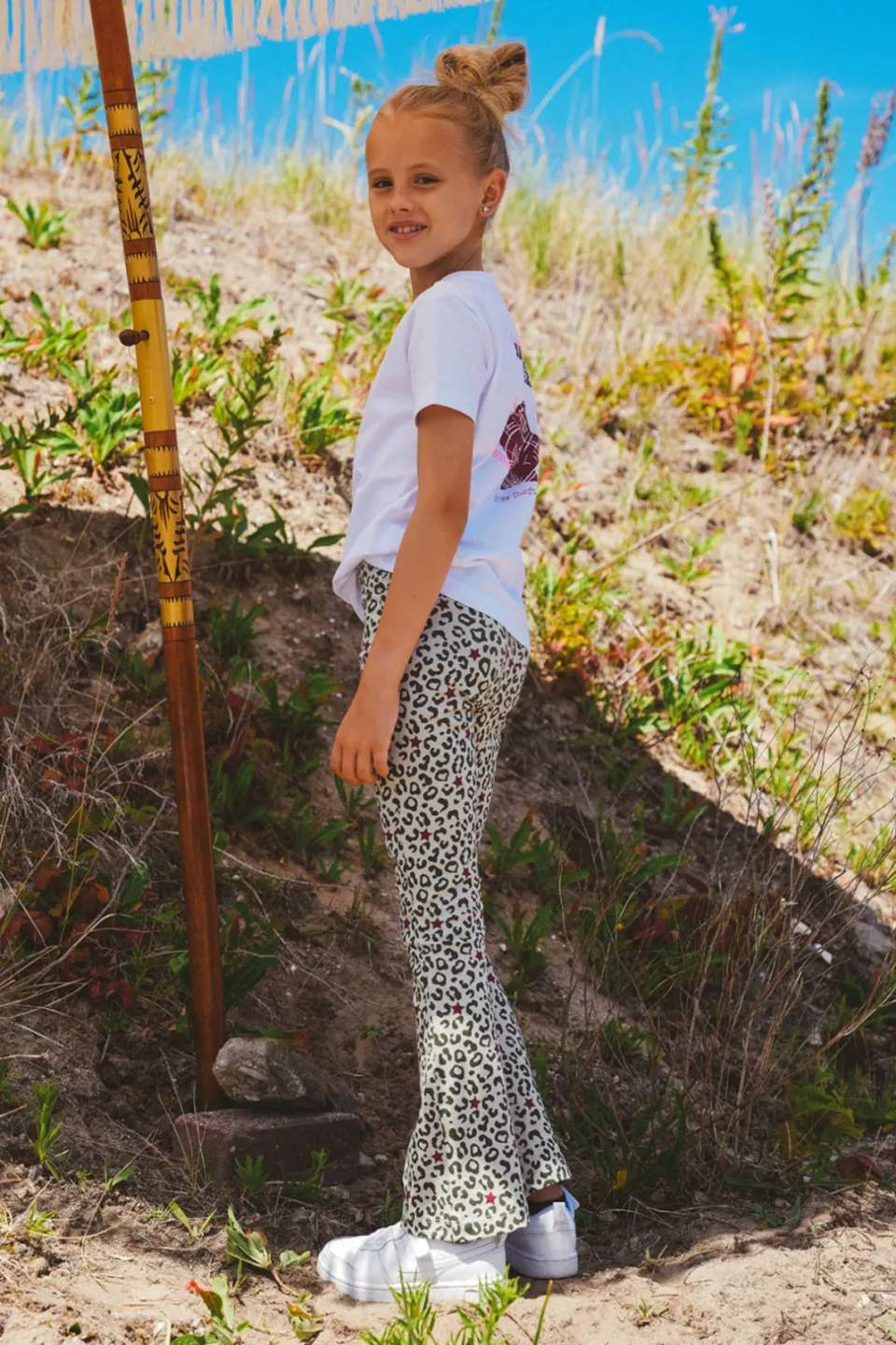TYGO & vito jersey flared broek panterprint zand, foto 5