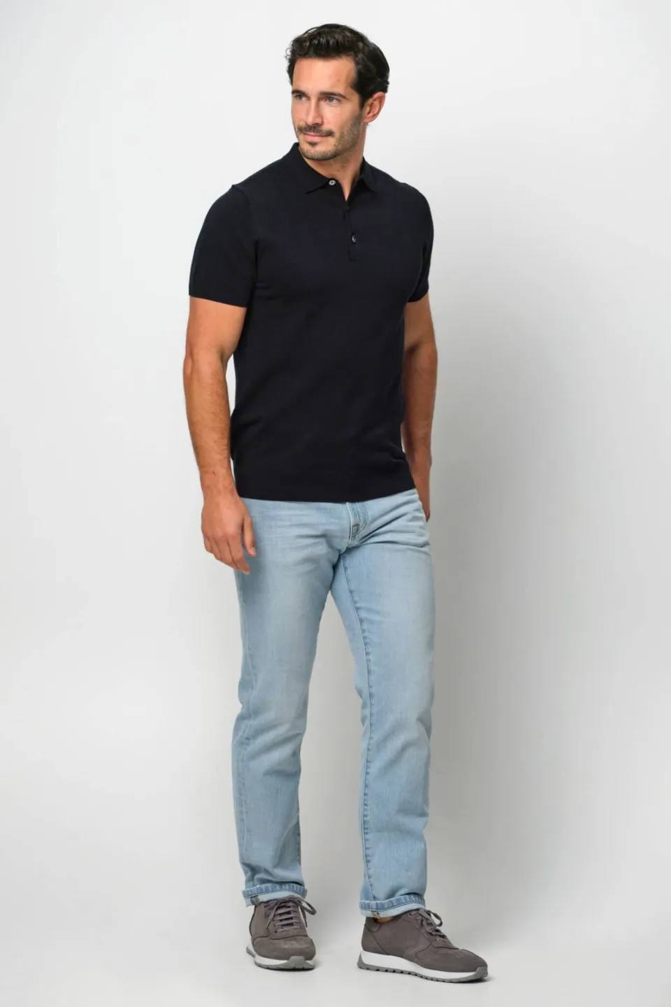 Profuomo zijden regular polo donkerblauw fijn gebreid navy, foto 3