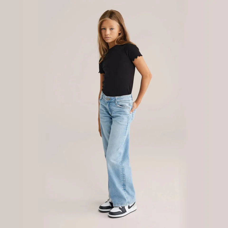 WE Fashion ribgebreid t-shirt zwart wit/zwart