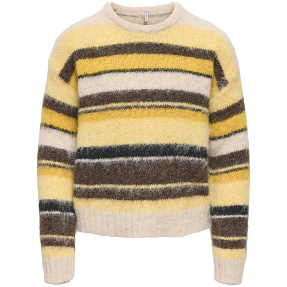 Only KIDS ONLY GIRL gebreide gestreepte trui - geel Meisjes Polyester Ronde hals Geel/bruin