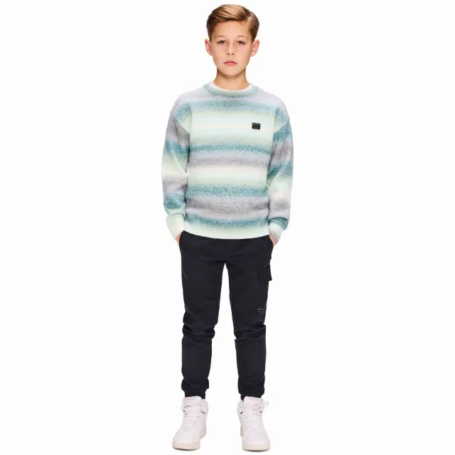 Retour Jeans rechtvallende gestreepte gebreide trui - donkergroen/grijs/offwhite
