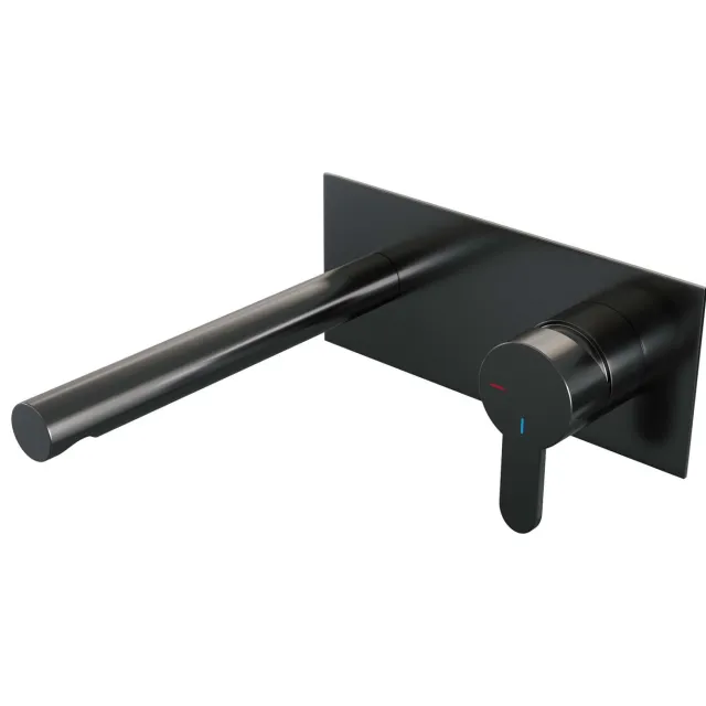 Brauer Inbouw Wastafelmengkraan Brauer Gunmetal Edition Coldstart Rechte Uitloop Korte Platte Hendel Rechts Geborsteld Gunmetal PVD Met Afdekplaat