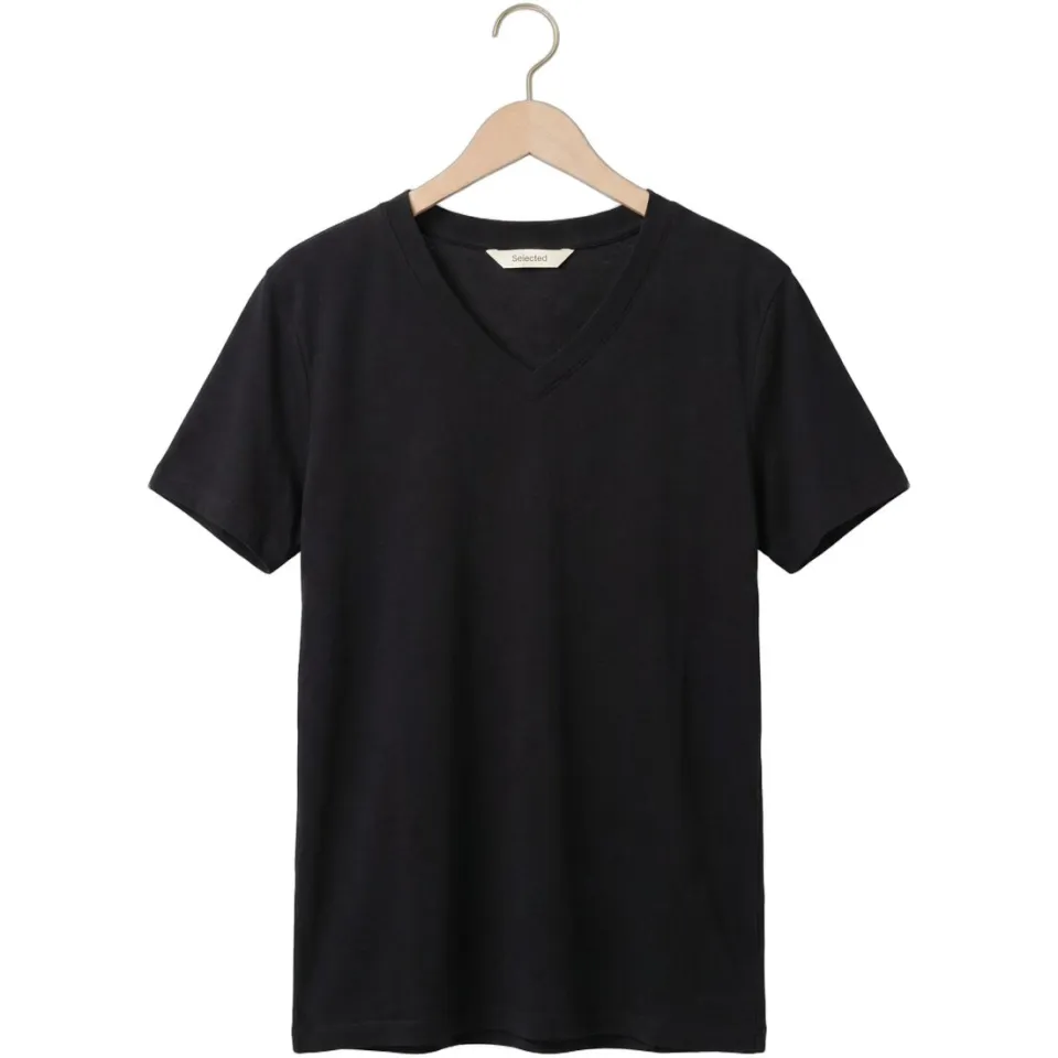 Selected SLFESSENTIAL V-neck t-shirt zwart, foto 2